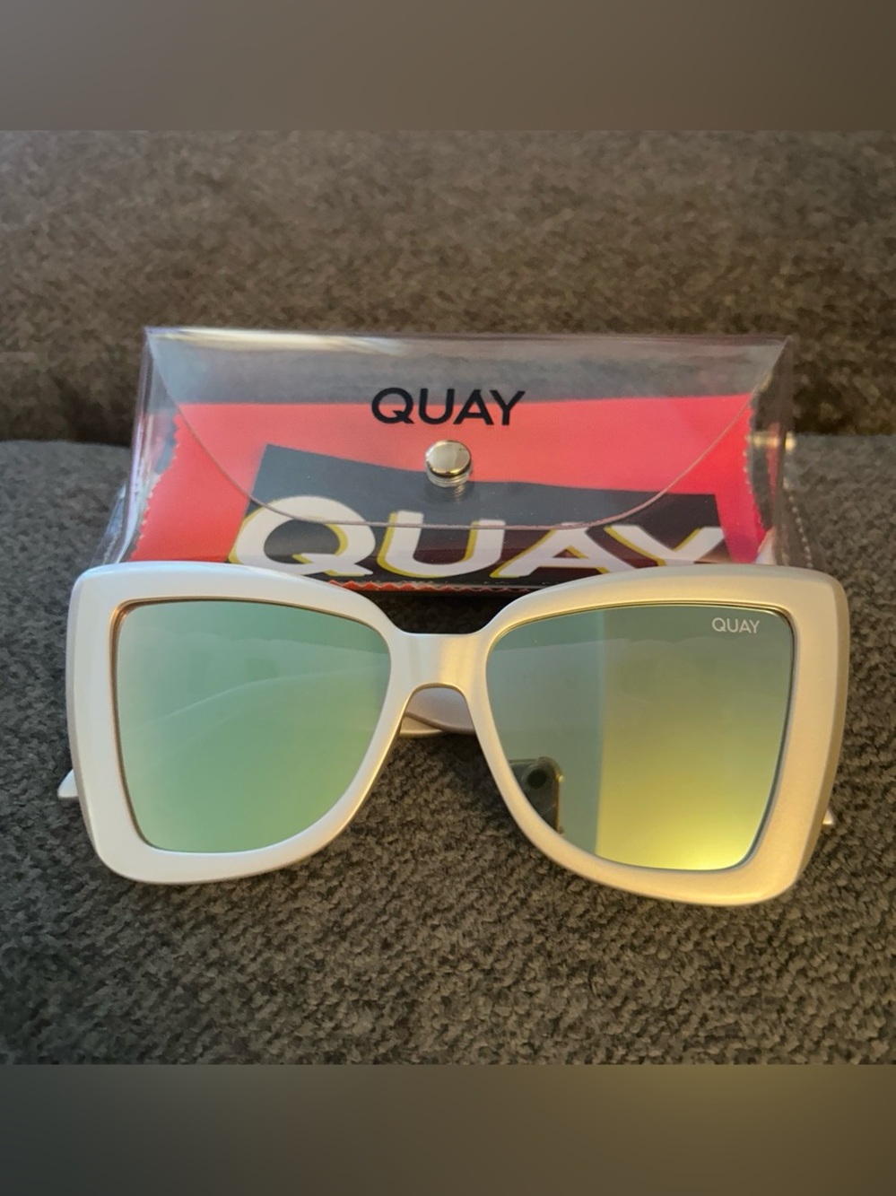 Quay Australia White Frame Mirrored Lens Sunglasses